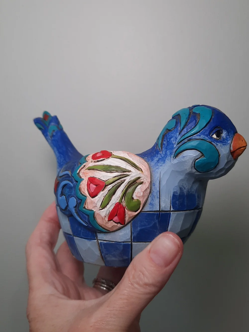 Jim Shore Blue Bird Votive Holder with Red and Teal Floral Accents 2009